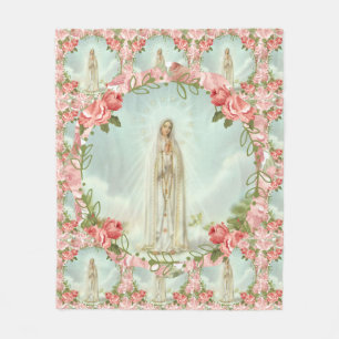 Couverture Polaire Notre Madame des roses roses de Fatima
