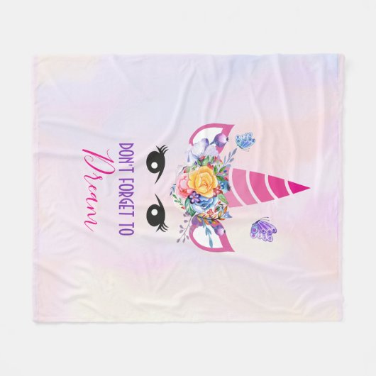 Couverture Polaire N'oubliez pas de rêver une licorne rose (Devant (Horizontal))