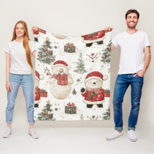 Couverture Polaire Nounours mignon et Père Noël sur fond blanc (2)