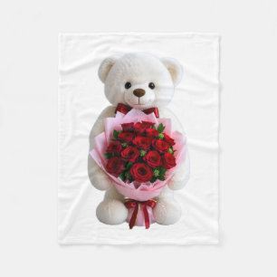 Couverture Polaire Nounours Ours avec des Roses Rouges Plaid