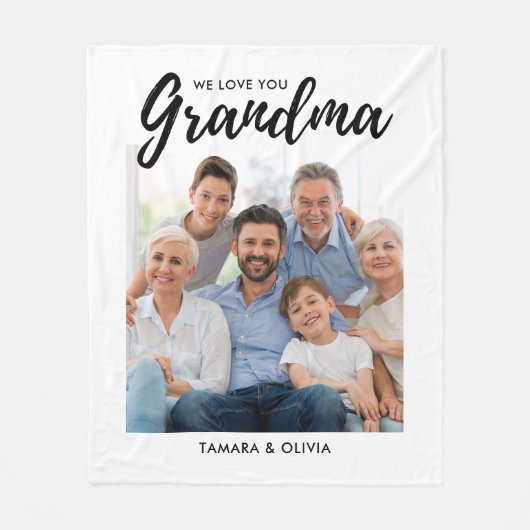 Couverture Polaire Nous t'aimons Grand-mère Une photo Blanc Personnal (Devant)