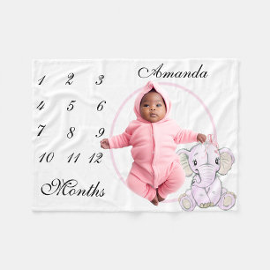 Couverture Polaire Nouveau bébé Jalon Milestone mignonne rose éléphan
