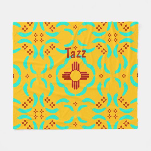 Couverture Polaire Nouveau-Mexique Red Zia Turquoise Plumes (Devant (Horizontal))