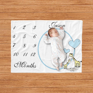 Couverture Polaire Nouvel bébé Jalon bleu Girafe photo