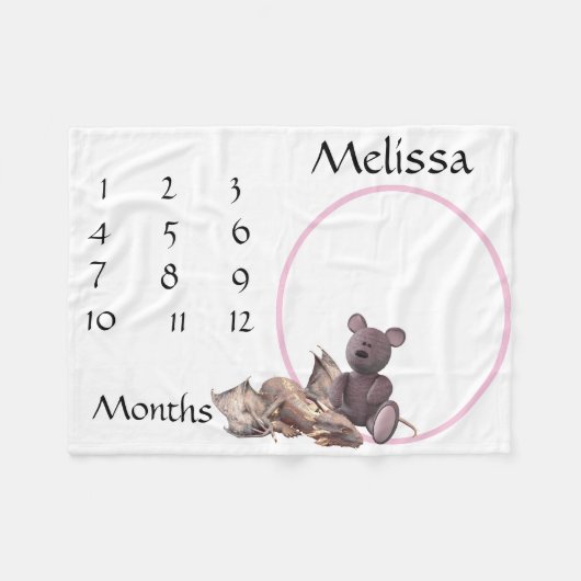 Couverture Polaire Nouvel bébé Milestone Dragon rose Teddy Ours (Devant (Horizontal))