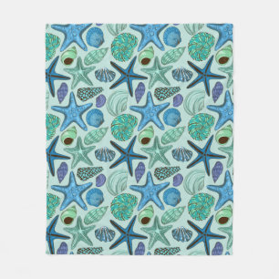 Couverture Polaire Nuances des coquillages et du motif bleus