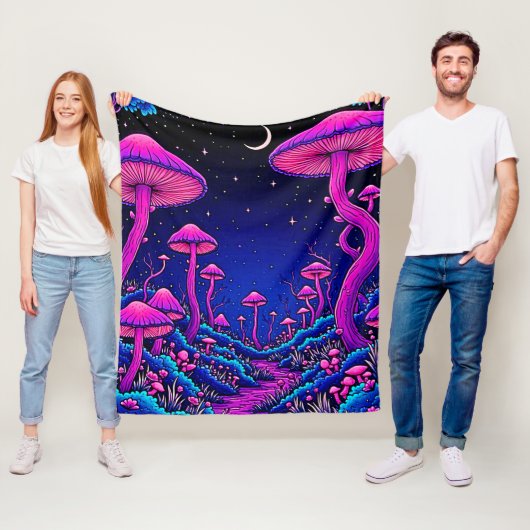 Couverture Polaire Nuit de forêt de champignons psychédélique (En situation)