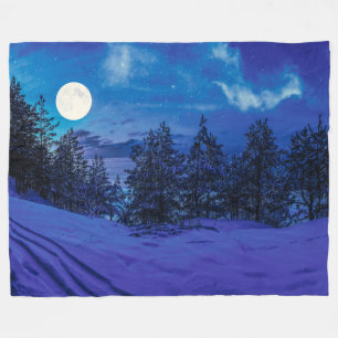Couverture Polaire Nuit étoilée avec pleine lune en forêt