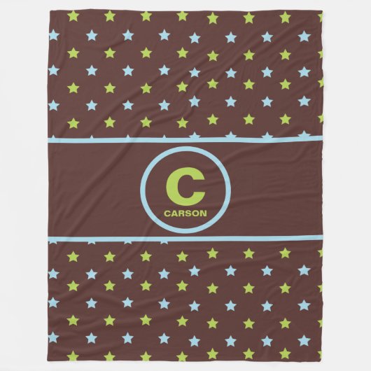 Couverture Polaire Nuit étoilée en bleu Brown et vert avec nom (Devant)
