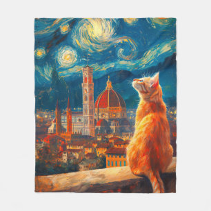 Couverture Polaire Nuit étoilée sur Florence Art du chat roux