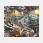 Couverture Polaire Nuit fluviale paisible avec un Indien et un loup (Devant (Horizontal))