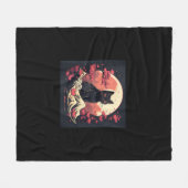 Couverture Polaire Nuit mystique Sakura_ Chat noir avec Pleine lune (Devant (Horizontal))