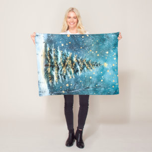 Couverture Polaire Nuit Silencieuse Arbre de Noël Forêt Brillante