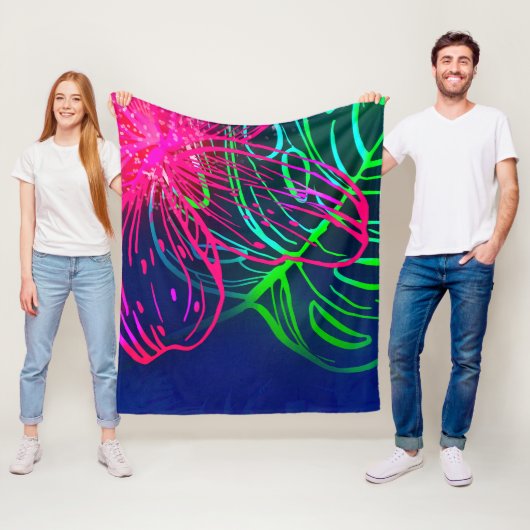 Couverture Polaire Nuit Tropicale Électrique Luau Néon Aloha (En situation)