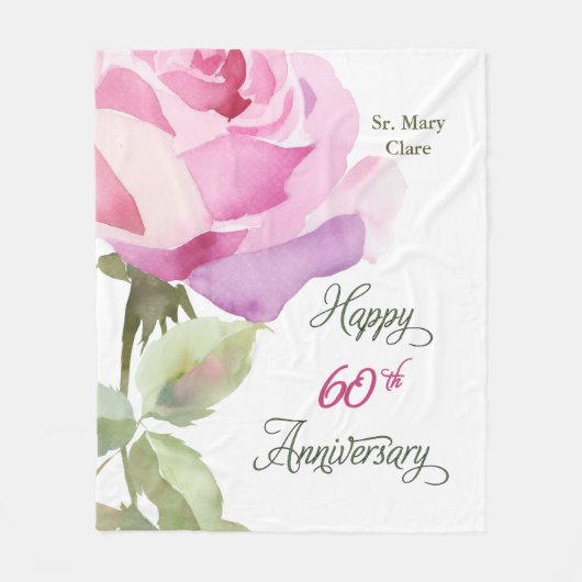 Couverture Polaire Nun 60th Anniversary Jubilee Custom Name Pink Rose (Devant)