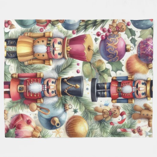 Couverture Polaire Nutcracker Aquarelle Motifs de Noël (Devant (Horizontal))