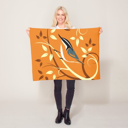 Couverture Polaire Nuthatch Rouge Sur Branche D'Arbre Stylisé (En situation)