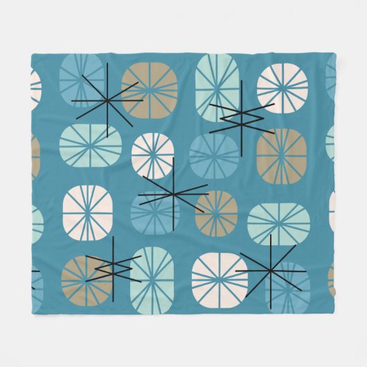 Couverture Polaire Oblongs Motifs du milieu du siècle Turquoise Or bl (Devant (Horizontal))