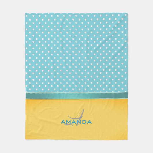 Couverture Polaire Ocean Blue, Sunny Beach, Silver Hearts Monogramme (Devant)