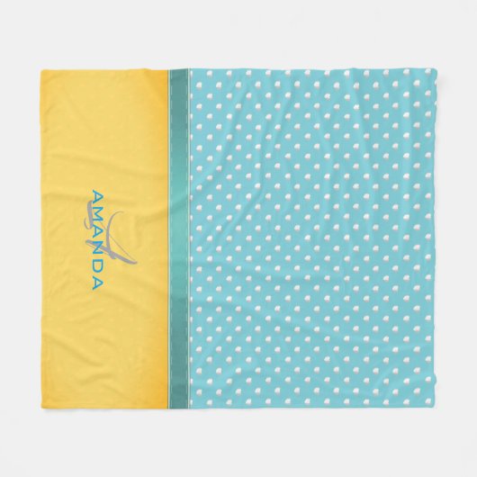 Couverture Polaire Ocean Blue, Sunny Beach, Silver Hearts Monogramme (Devant (Horizontal))