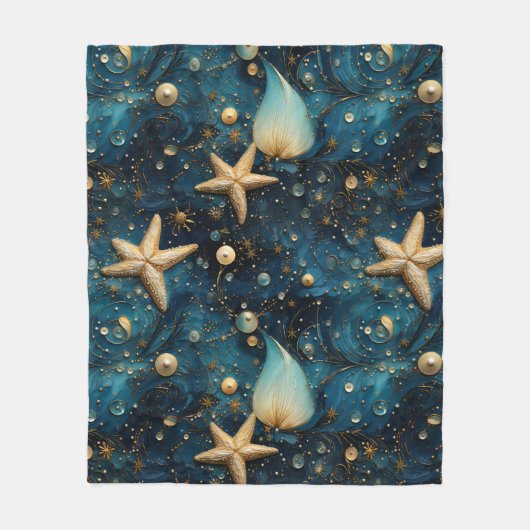 Couverture Polaire Ocean Starfish Motif Fleece Blanche (Devant)