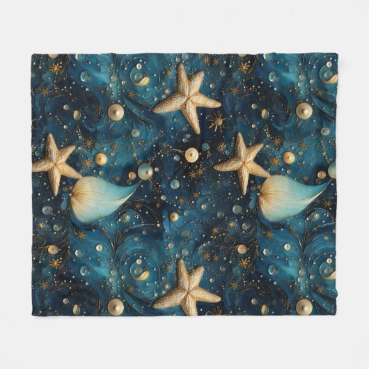 Couverture Polaire Ocean Starfish Motif Fleece Blanche (Devant (Horizontal))