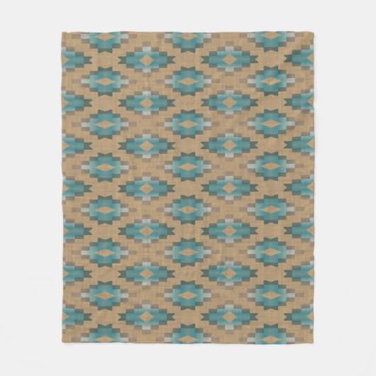 Couverture Polaire Ochre Brown Taupe Turquoise Blue Tribal Art Motif (Devant)