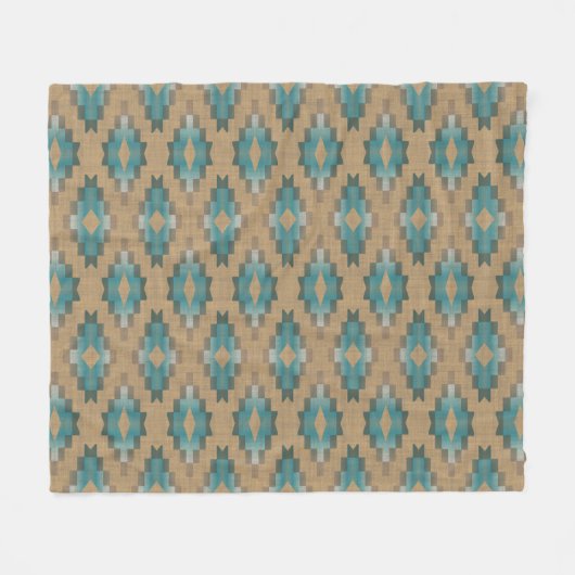 Couverture Polaire Ochre Brown Taupe Turquoise Blue Tribal Art Motif (Devant (Horizontal))