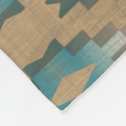 Couverture Polaire Ochre Brown Taupe Turquoise Blue Tribal Art Motif (Coin)