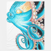 Couverture Polaire Octopus Bleu Sur Encre Blanche (Devant)