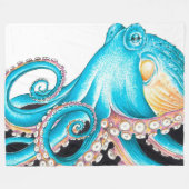 Couverture Polaire Octopus Bleu Sur Encre Blanche (Devant (Horizontal))