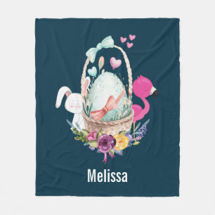 Couverture Polaire Oeuf mignon, Flamant rose rose et lapin, Aquarelle