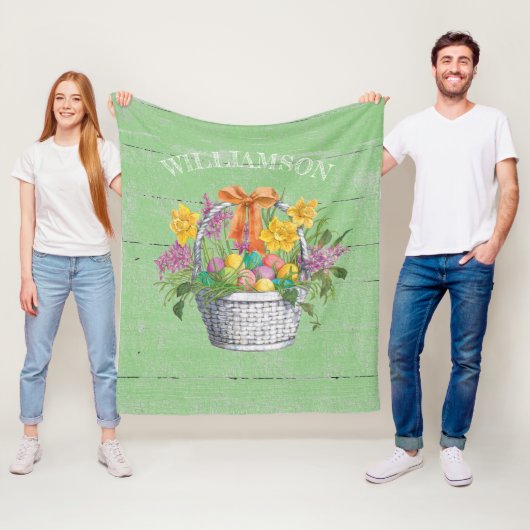 Couverture Polaire Oeufs de Pâques rustiques Panier floral vert (En situation)