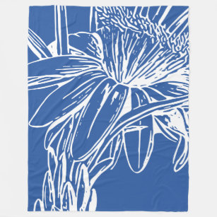 Couverture Polaire OEuvre d'art moderne Bleu Botanique Florale