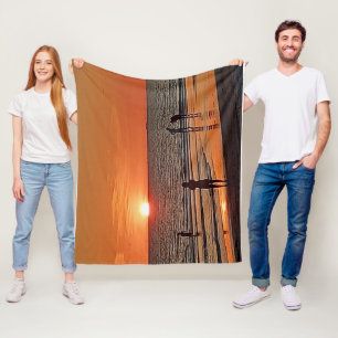 Couverture Polaire Œuvre d'art murale de plage au coucher du soleil D