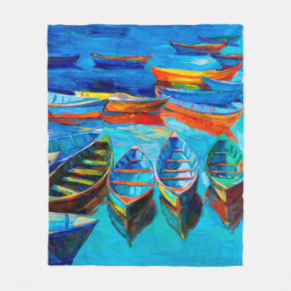 Couverture Polaire oil painting of boats and sea on canvas. Sunset o