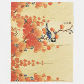 Couverture Polaire Oiseau bleu Tit, Branche de Paulownia, Feuilles ro (Devant)