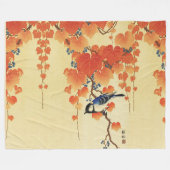 Couverture Polaire Oiseau bleu Tit, Branche de Paulownia, Feuilles ro (Devant (Horizontal))