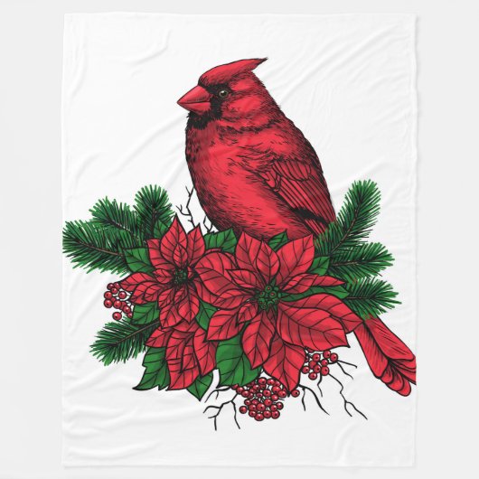 Couverture Polaire Oiseau cardinal, illustration de Noël (Devant)