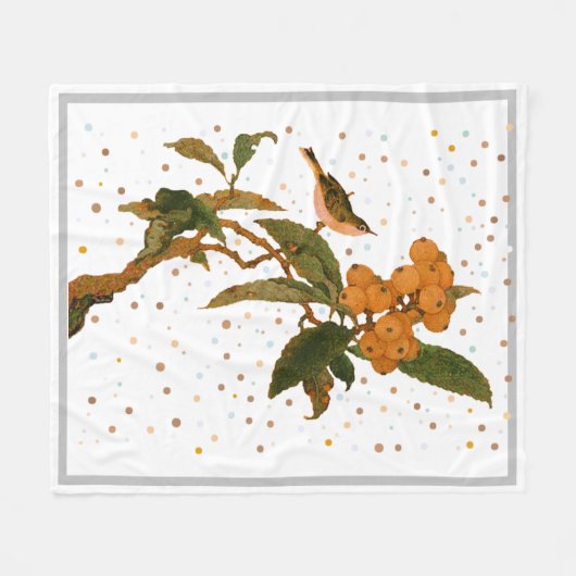 Couverture Polaire Oiseau dans un arbre fruitier Jeter Oreiller Servi (Devant (Horizontal))