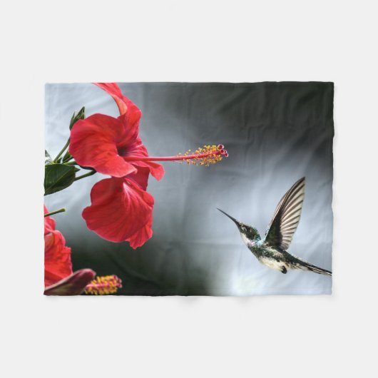 Couverture Polaire Oiseau de Humming et Fleur Rouge (Devant (Horizontal))