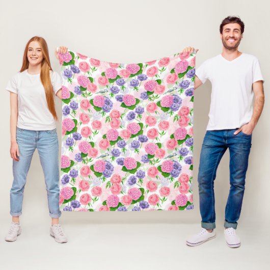 Couverture Polaire Oiseau et fleurs (En situation)