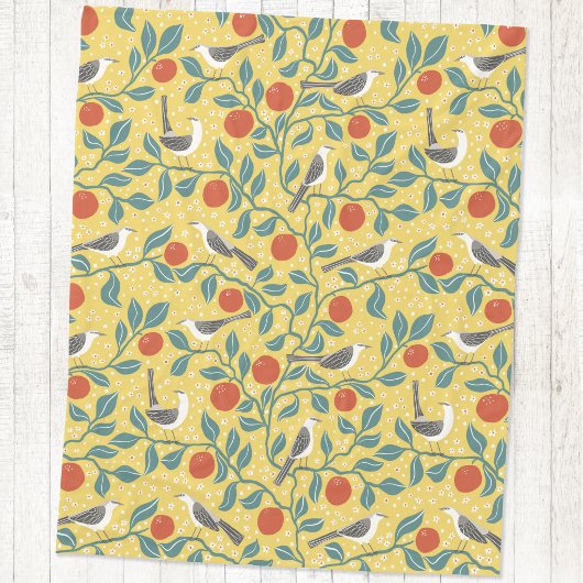 Couverture Polaire Oiseau Fleur de Bigaradier Moqueur Soleil Jaune