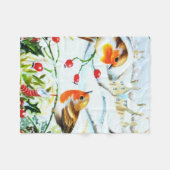 Couverture Polaire Oiseau Robin Couple Winter Holly Noël (Devant (Horizontal))