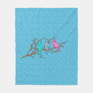 Couverture Polaire Oiseaux appliqués sur une branche, Sky Blue Multi
