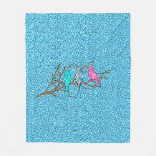 Couverture Polaire Oiseaux appliqués sur une branche, Sky Blue Multi (Devant)