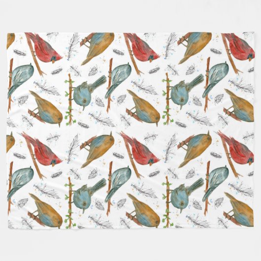 Couverture Polaire Oiseaux Cardinal Bluebird Chickadee (Devant (Horizontal))