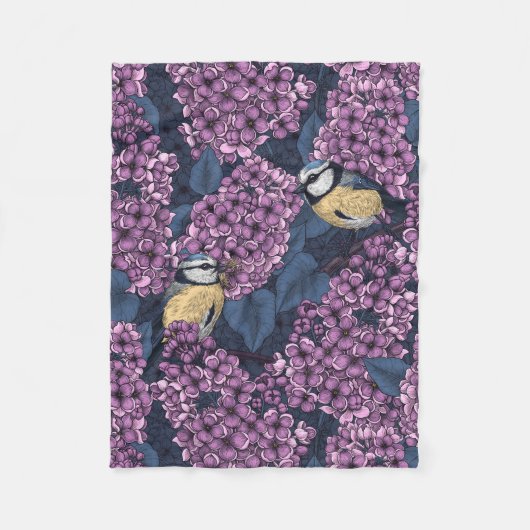 Couverture Polaire Oiseaux dans le jardin violet lilas (Devant)