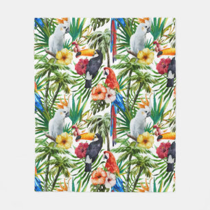 Couverture Polaire Oiseaux d'aquarelle et motif tropicaux de