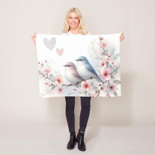 Couverture Polaire Oiseaux de l'amour romantique Branche de fleurs de (En situation)